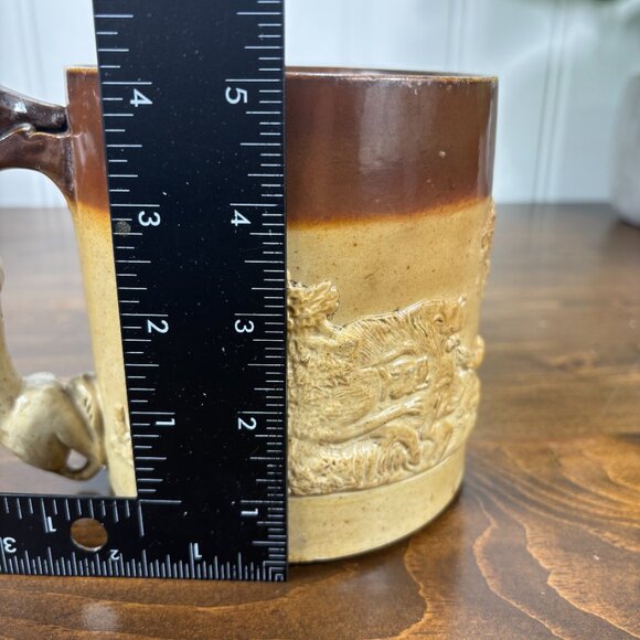 Antique Salt Glaze Hunting Mug with Hound Handle 1800s Stoneware Tankard - Picture 14 of 14
